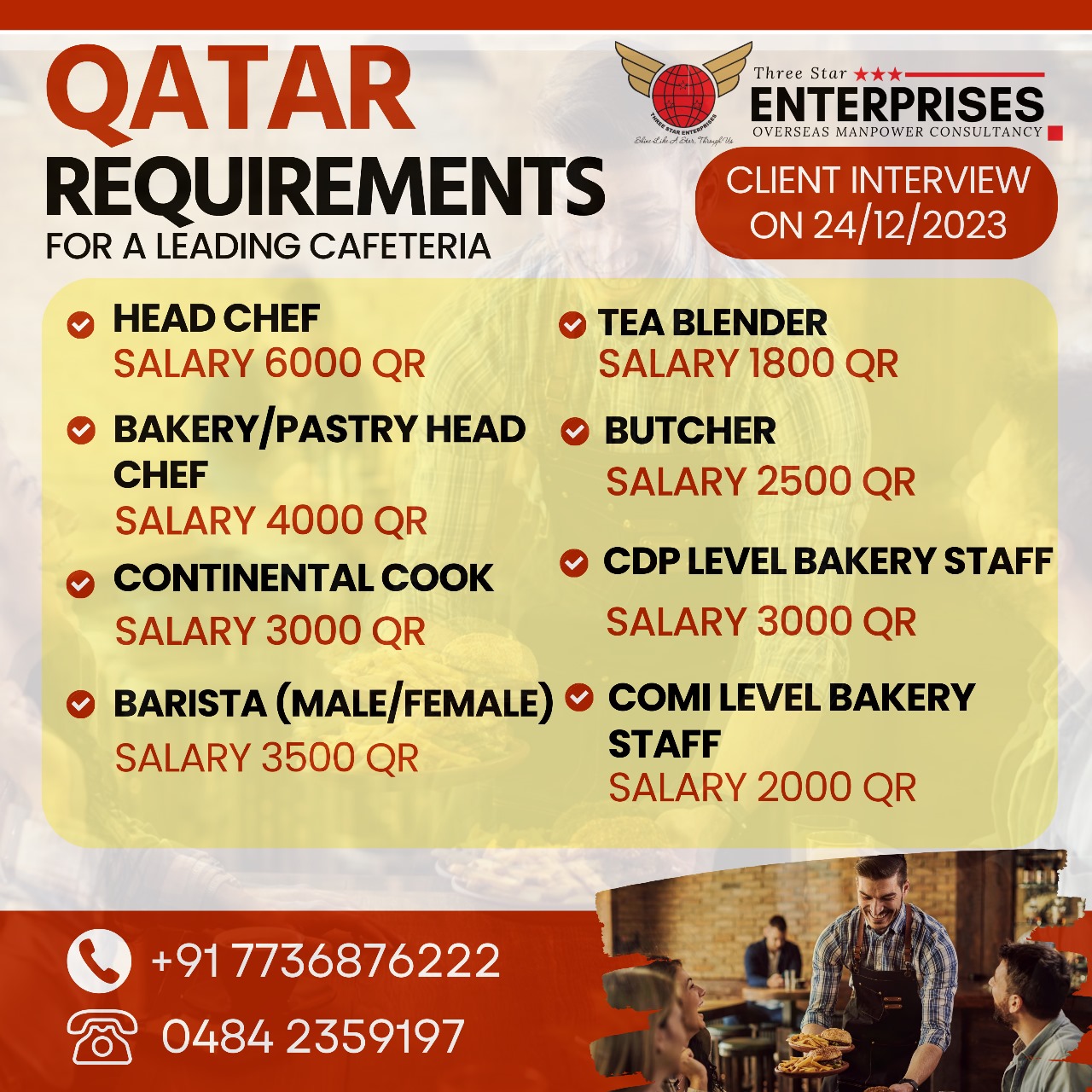 Qatar / India - Job Requirements for a Leading Cafeteria - SaudiGulf Jobs
